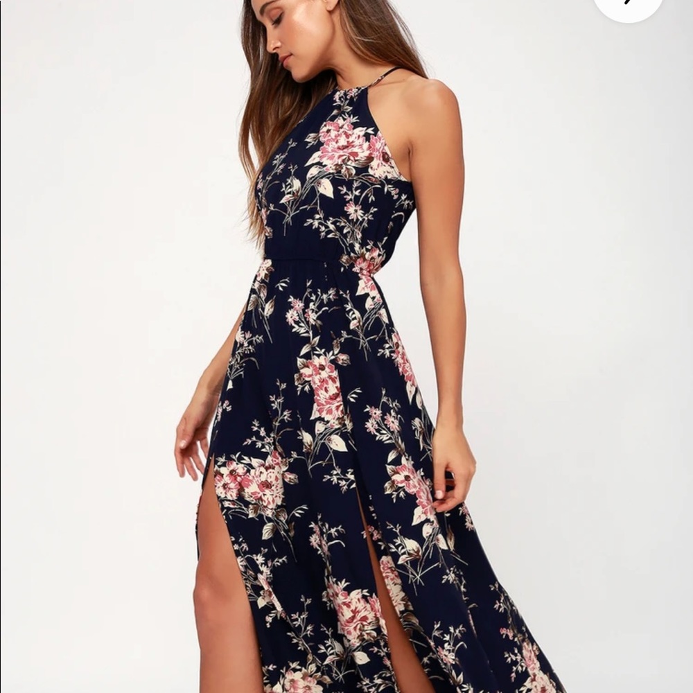 Lulus Blue Floral Maxi Dress XS